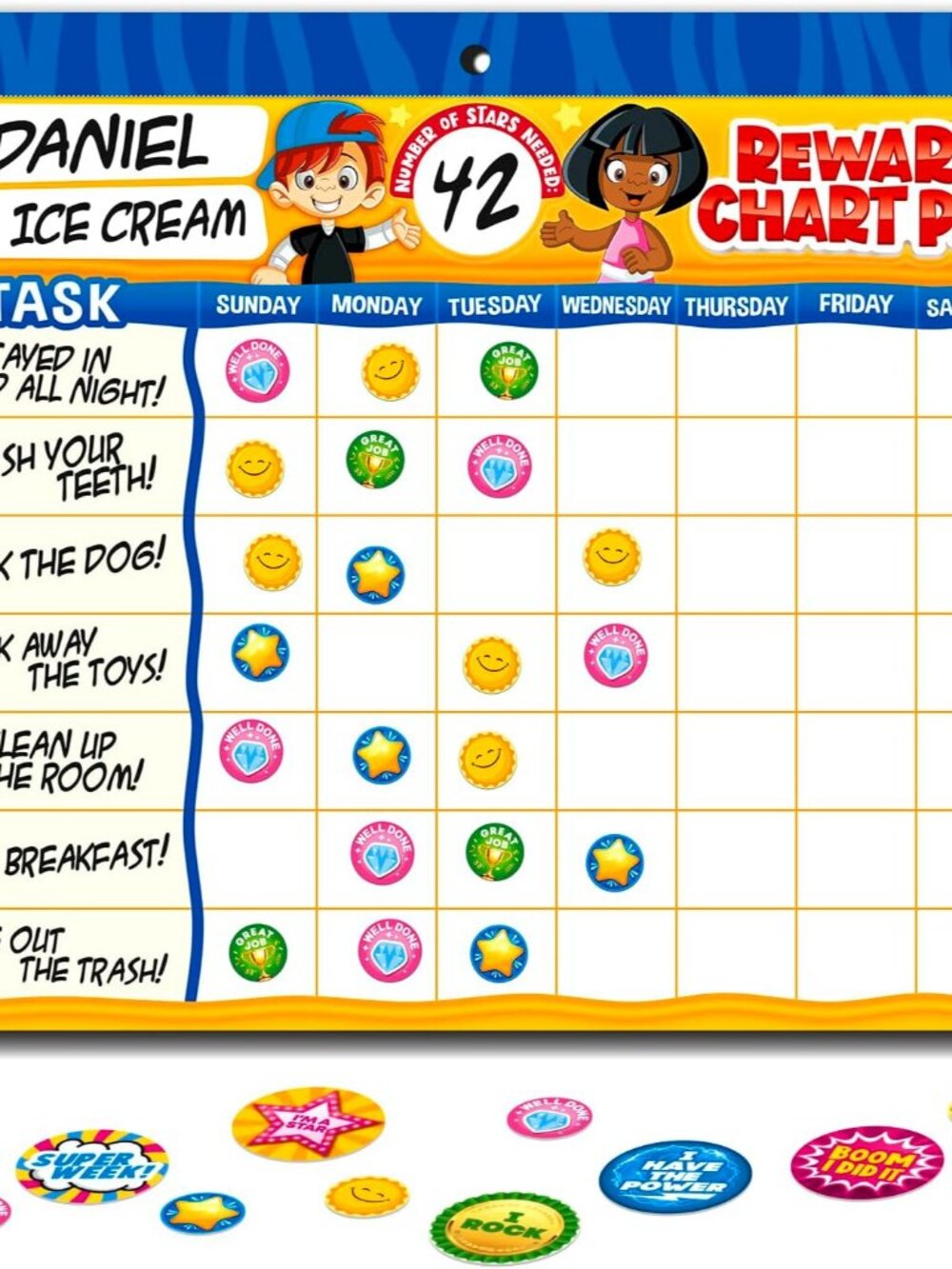 Behavior Reward Chart System - Pad with 26 Chore Charts for Kids, 2800 Stickers